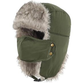 Home Prefer Unisex Mens Faux Fur Trooper Trapper Hat with Face Mask Waterproof Warm Winter Hat with Earflaps Russian Ushanka