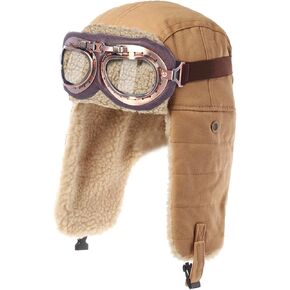 Aviator Hat with Goggles Adult Kids Vintage Pilot Hat Costume Winter Aviator Hat Fur Ear Flaps Trapper Hat Men Women