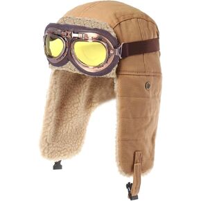 Aviator Hat with Goggles Adult Kids Vintage Pilot Hat Costume Winter Aviator Hat Fur Ear Flaps Trapper Hat Men Women in Saudi Arabia