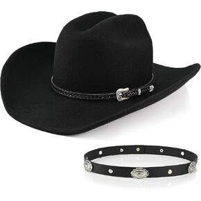100% Wool Western Cowboy Hat for Men Women Classic Fedora Hat Felt Cowgirls Hats with Two Decorative Bands