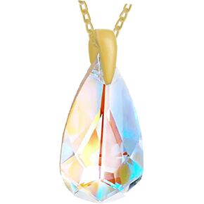 Long Teardrop Blue Aurora Borealis AB Iridescent Necklace Sterling Silver925 with Imitation of Crystals