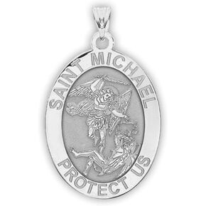 St Michael Necklace Catholic Saint Michael Pendant Oval Pendants for Women & Men Crafted in 14K Yellow or White Gold & Sterling Silver Christian Gifts for Men & Women or First Communion Gifts for Boys or Girls