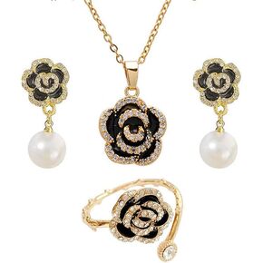 Jewelry Set Necklace for Women, Silver/Gold Plated Adjustable Dainty Cubic Zirconia Trendy Choker Pendant Necklace+Earrings+Ring Jewelry Set for Women
