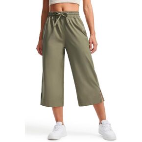 Libin Lightweight Wide Leg Capri Pants for Women High Waisted Quick Dry Casual Travel Pants Loose with Pockets Walking