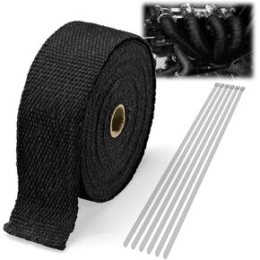 Black Exhaust Pipe Insulation Thermal Heat Wrap 2" x 50' Motorcycle Header Protection Fiberglass Heat Shield 6X Stainless Ties