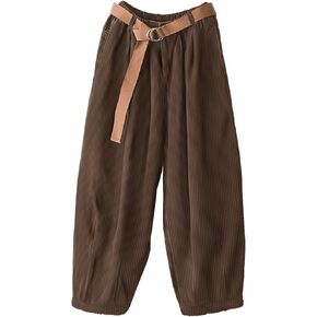 YESNO Women Baggy Cropped Pants Corduroy Casual Elastic Waist Fall Fashion 2024 Trousers with Pockets PCJ