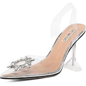wetkiss Silver Heels for Women Dress Shoes Wedding Shoes for Bride Silver Rhinestone Heels for Women Sparkly Heels Wedding Heels Closed Toe Heels for Women Strappy Heels Women Pumps Formal Shoes