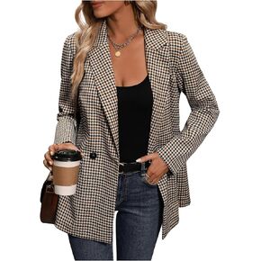 SweatyRocks Women's Casual Lapel Blazer Jacket Plaid Double Breasted Gingham Suit Coat