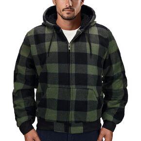 Men's Zip Up Fashion Hoodies Fleece Sherpa Lined Winter Warm Sweatshirt Plaid Flannel Hooded