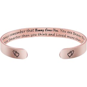 JoycuFF ابنة أساور عيد الميلاد هدايا عيد ميلاد للفتيات في سن المراهقة الفولاذ المقاوم للصدأ ارتفع الذهب الكفة الإسورة تذكر دائما أن الأم تحبك in Kuwait