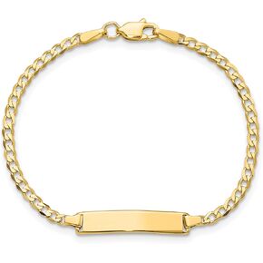 10K Solid Yellow Gold Curb Link Name Bar Identification ID Bracelet