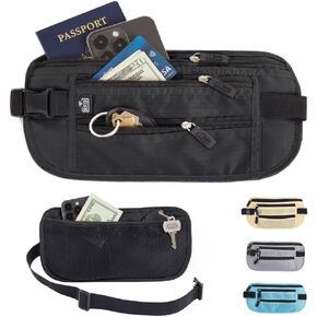 Gorilla Grip 4 Pocket Secure RFID Blocking Money Belt, Anti Theft Hidden Fanny Pack for Passport and Credit Cards, Water Repellent Travel Pouch for Men Women with Adjustable Waist and Zippers, Gray