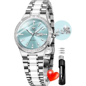 OUPINKE Women Automatic Watches Colorful Diamond Elegant Luxury Dress Ladies Rose Gold Mechanical Sapphire Crystal Wrist Watch