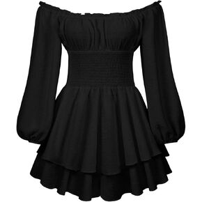 Women Ruffle Romper Off Shoulder Puff Sleeve Flowy Layered A-Line Fairy Pirate Dressy Short Jumpsuit in Kuwait