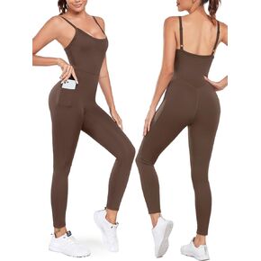 VURTU Workout Jumpsuits for Women Sleeveless Tank Top Athletic Romper One Piece Tummy Control Yoga Bodysuit With Pockets
