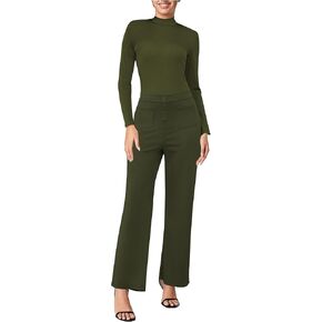 Womens One Piece Long Sleeve Mock Neck Work Jumpsuit Zip Back High Waist Straight Leg Rompers with Pockets 2024