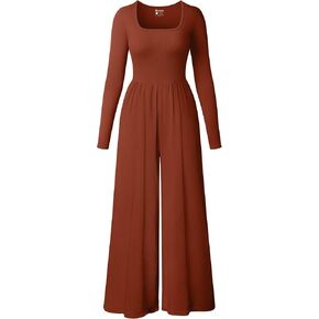 OQQ Women Wide Leg Pants Jumpsuits One Piece Long Sleeve Square Neck Jumpsuits