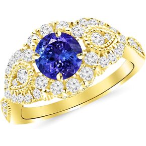 1.5 Carat 14K White Gold Designer Halo Milgrain Diamond Engagement Ring with a 0.75 Carat Natural Tanzanite Center (Heirloom Quality)