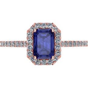1.5 Carat Natural Classic Halo Emerald Cut Tanzanite Diamond Engagement Ring (1 Ct Center Heirloom Quality AAA+)