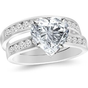 14K White Gold 1.75 Carat LAB GROWN DIAMOND Classic Channel Set Wedding Set Bridal Band & Heart Cut Diamond Engagement Ring (G-H Color VS2-SI1 Clarity 1 Ct Center)