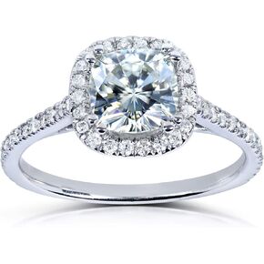 Kobelli Forever One Moissanite and Lab Grown Diamond Halo Engagement Ring 1 1/3 CTW 14k White Gold (DEF/VS)