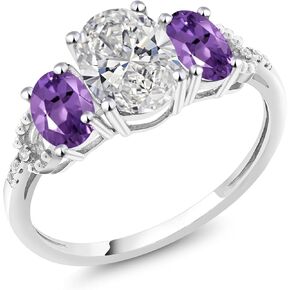 10K White Gold IGI Certified Lab Grown Diamond and Purple Amethyst 3-Stone Engagement Ring For Women | 2.46 Cttw | Center 1.5 Ct Diamond | F-G Color | VS1 Clarity | Available in Size 5,6,7,8,9