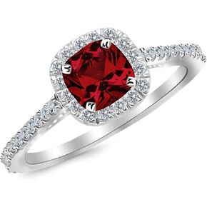 0.83 Ctw 14K White Gold Cushion Halo Diamond Engagement Ring w/ 0.50 Carat Blue Diamond
