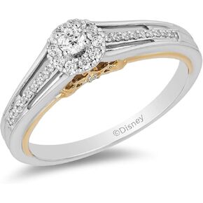 Jewelili Enchanted Disney Fine Jewelry 10K White and Yellow Gold 1/5 Cttw Diamond Tinker Bell Promise Ring