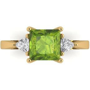 Clara Pucci 2.40 ct Princess Trillion cut 3 stone Solitaire Natural Peridot Engagement Promise Anniversary Bridal Ring 14k Yellow Gold