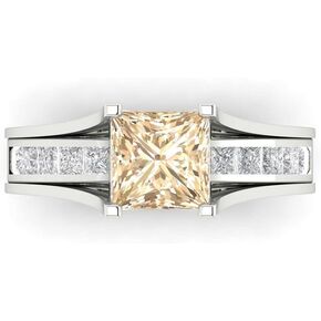 Clara Pucci 3.5ct Princess Cut Solitaire Natural Brown Morganite Designer Art Deco Statement Wedding Sliding Ring Band Set 18K White Gold