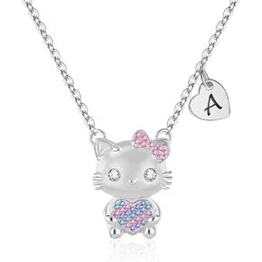 Gifts for Girls Necklace, Cat Heart Pendant Necklace for Jewelry Initial Necklace for Girl Birthday Christmas Gifts