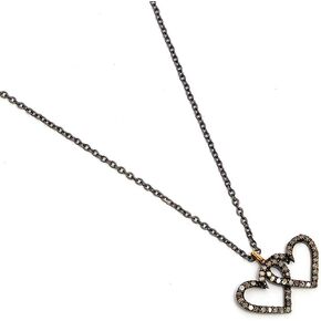 Dual Double Heart Diamond Pendant Necklace 0.36 Carat Brown Natural Diamonds (I2-I3 Clarity) in 925 Sterling Silver Chain For Women | Birthday Gift for girls