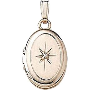 PicturesOnGold.com Solid 14K Yellow Gold Childrens Oval Locket W/Genuine Diamond