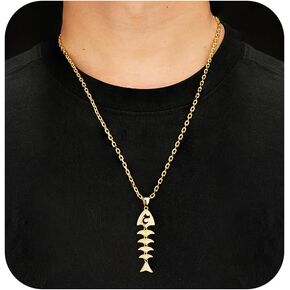 18k Gold Plated Fish Necklace, Dainty Gold Filled Cubic Zirconia Necklace for Men Women, Sterling Silver Jewelry for Halloween Christmas Day