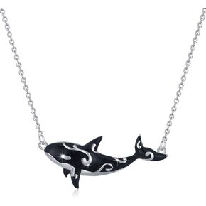 925 Sterling Silver Black Whale Necklace Whale Shark Necklace Ocean Animal Pendant Jewelry Birthday Christmas graduation Gifts for Women Men