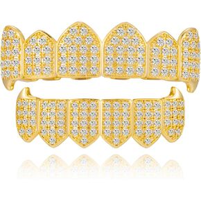 Grills for Your Teeth Diamond Grillz 14K Plated Gold Silver Vampire Teeth Caps Iced Out CZ Mouth Grillz Teeth Men