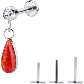 G23 Titanium 18G 6/7/8mm Flat Back Labret Studs Earrings Drop Opal Piercing Jewelry Threaded Cartilage Tragus Earring for Women Men