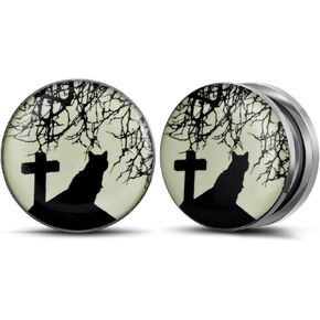 2PCS Halloween Elements Fluoresscence Piercing Ear Gauges Stainless Steel Epoxy Screw Fit Ear Plugs Tunnels Allergy Free Expander Earrings For Women Men Body Piercing Jewelry