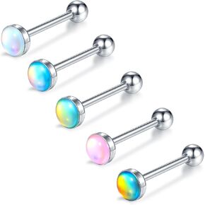 Aumeo 5PCS 14G Tongue Rings Surgical Steel Tongue Piercing Barbell Tongue Piercing Jewelry for Men and Women