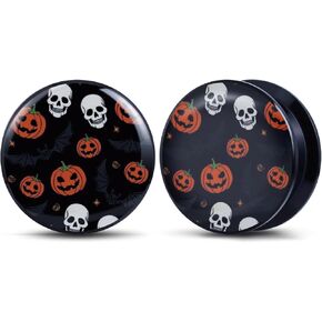 2PCS Halloween Ear Gauges Acrylic Solid Saddle Double Flared Plugs For Ear Bat Pumpkin Ghost Ear Tunnels and Plugs Resin Allergy Free Expander Earrings For Women Men Body Piercing Jewelry