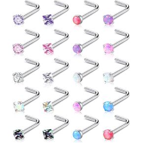 20Pcs 20G Nose Rings Studs Surgical Stainless Steel Nose Studs for Women Colorful Opal CZ Nose Piercing Jewelry Hypoallergenic Nose Jewelry for Women Men