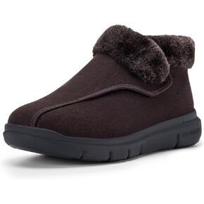 FitVille Diabetic Shoes for Men Wide Width, Warm Slip-on Diabetic Boots with Adjustable Closures, Snow Boots Lymphedema Shoes for Swollen Feet