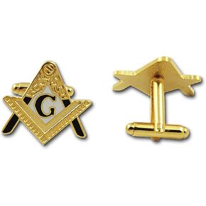 Entered Apprentice Square & Compass Masonic Cuff Link Pair - [White & Gold][1'' Tall]