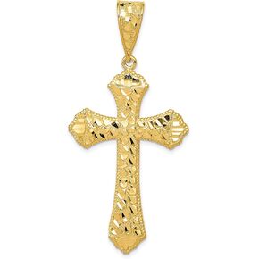 Avariah Solid 14k Yellow Gold Diamond-cut Budded Cross Pendant - 57.67mm