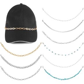 Quelay 9 Pcs Trucker Hat Chains Trucker Hat Charms DIY Pearl Metal Chains Mesh Baseball Hat Accessories Decoration