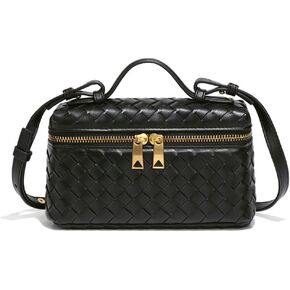 Trendy Woven Crossbody Purse Square Box Bags Women Shoulder Bag Cute Satchels Mini PU Leather Top-Handle Tote Handbag
