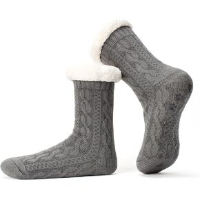 جوارب نسائية محبوكة مع مقابض مضادة للانزلاق، مبطنة بصوف الشيربا الدافئ، هدايا عيد الميلاد المريحة in Kuwait