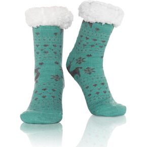 جوارب WOJWSKI النسائية ذات النعال المريحة والمبطنة بالدفء والشتاء الداخلي والمبطنة بالصوف غير قابلة للانزلاق جوارب أرضية الرنة in Kuwait