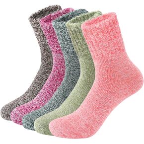 Womens Wool Socks 5 Pairs Winter Warm Socks Thick Knit Wool Soft Vintage Casual Crew Socks Gifts for Women Men