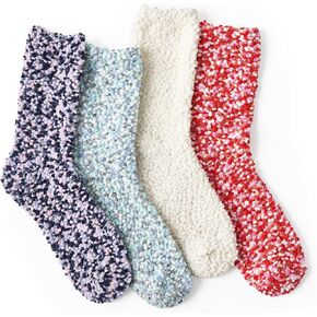 Snuggle Sac Warm Fuzzy Socks Christmas Gift for Women Super Soft Cozy Winter Slipper Socks Set Birthday Gifts For Her, 4Pairs
